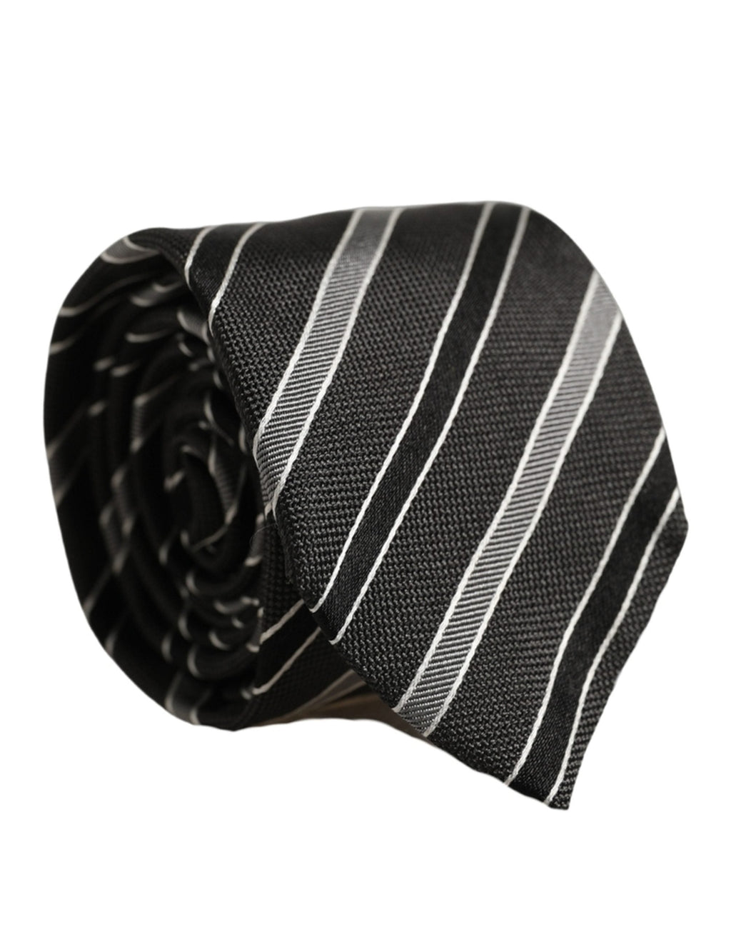 Dolce & Gabbana Black Gray Stripes Silk Adjustable Necktie Accessory Tie