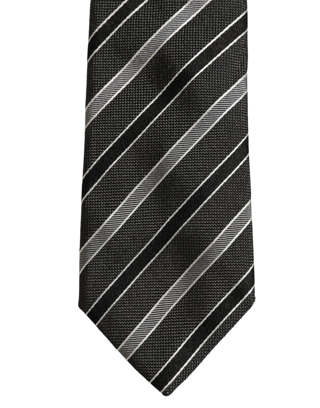 Dolce & Gabbana Black Gray Stripes Silk Adjustable Necktie Accessory Tie