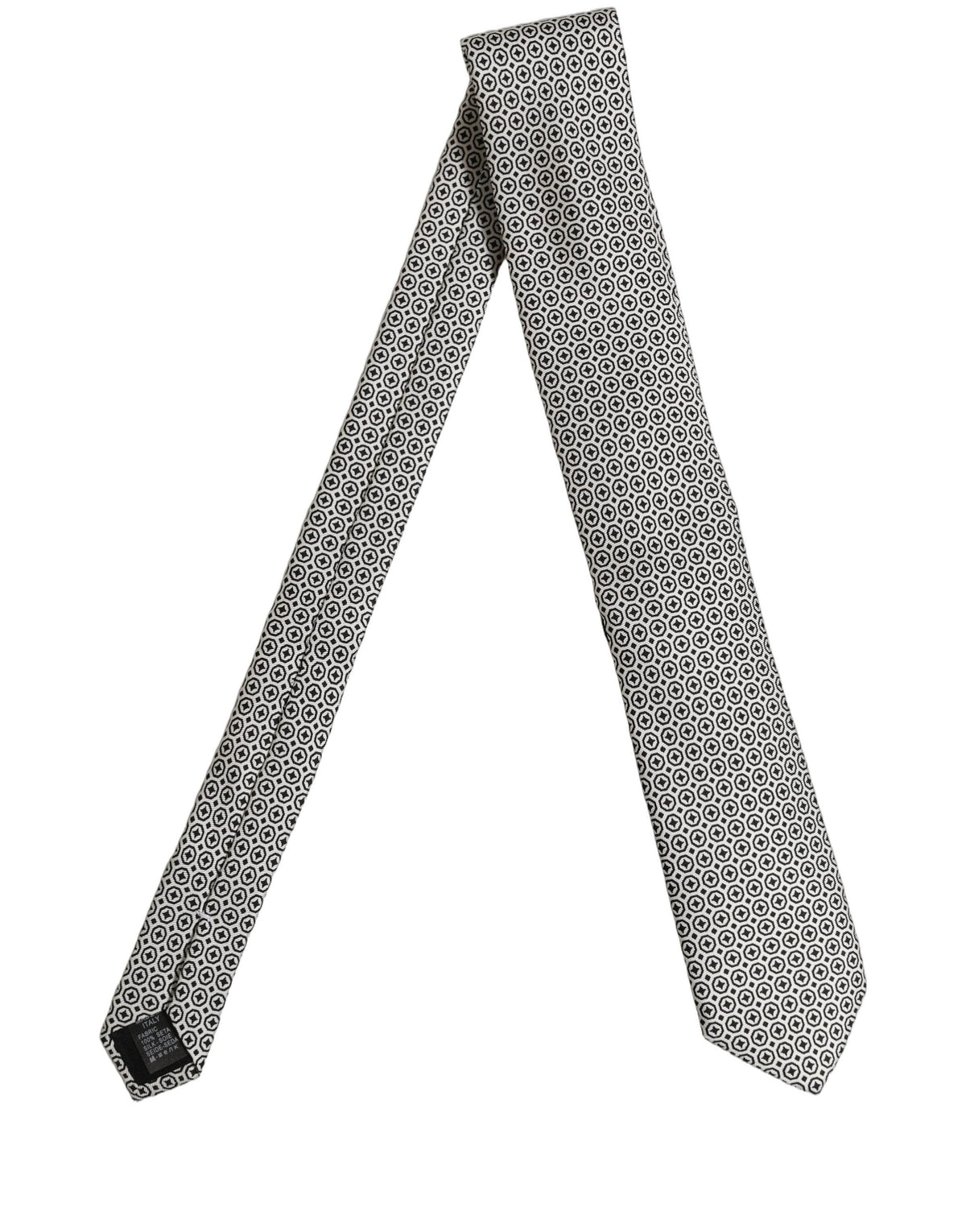 Dolce & Gabbana Black White Geometric Adjustable Necktie Accessory Tie