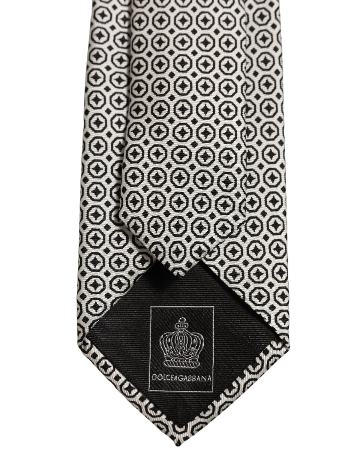 Dolce & Gabbana Black White Geometric Adjustable Necktie Accessory Tie