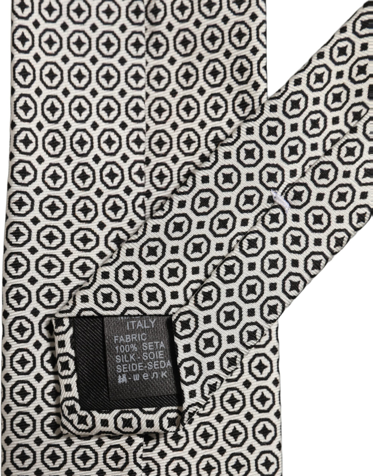 Dolce & Gabbana Black White Geometric Adjustable Necktie Accessory Tie