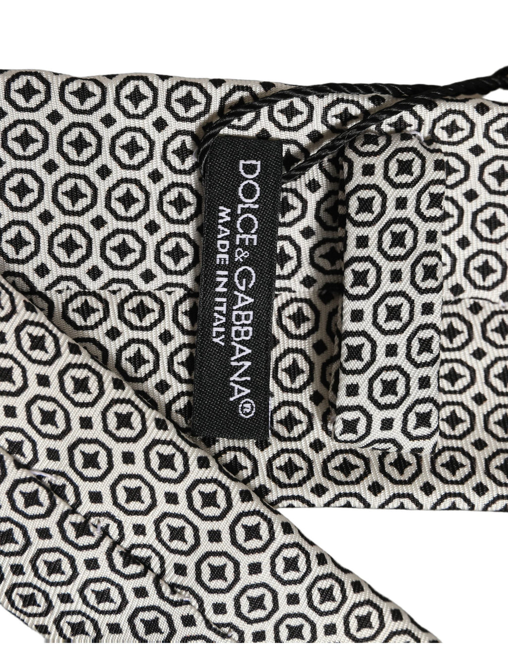 Dolce & Gabbana Black White Geometric Adjustable Necktie Accessory Tie