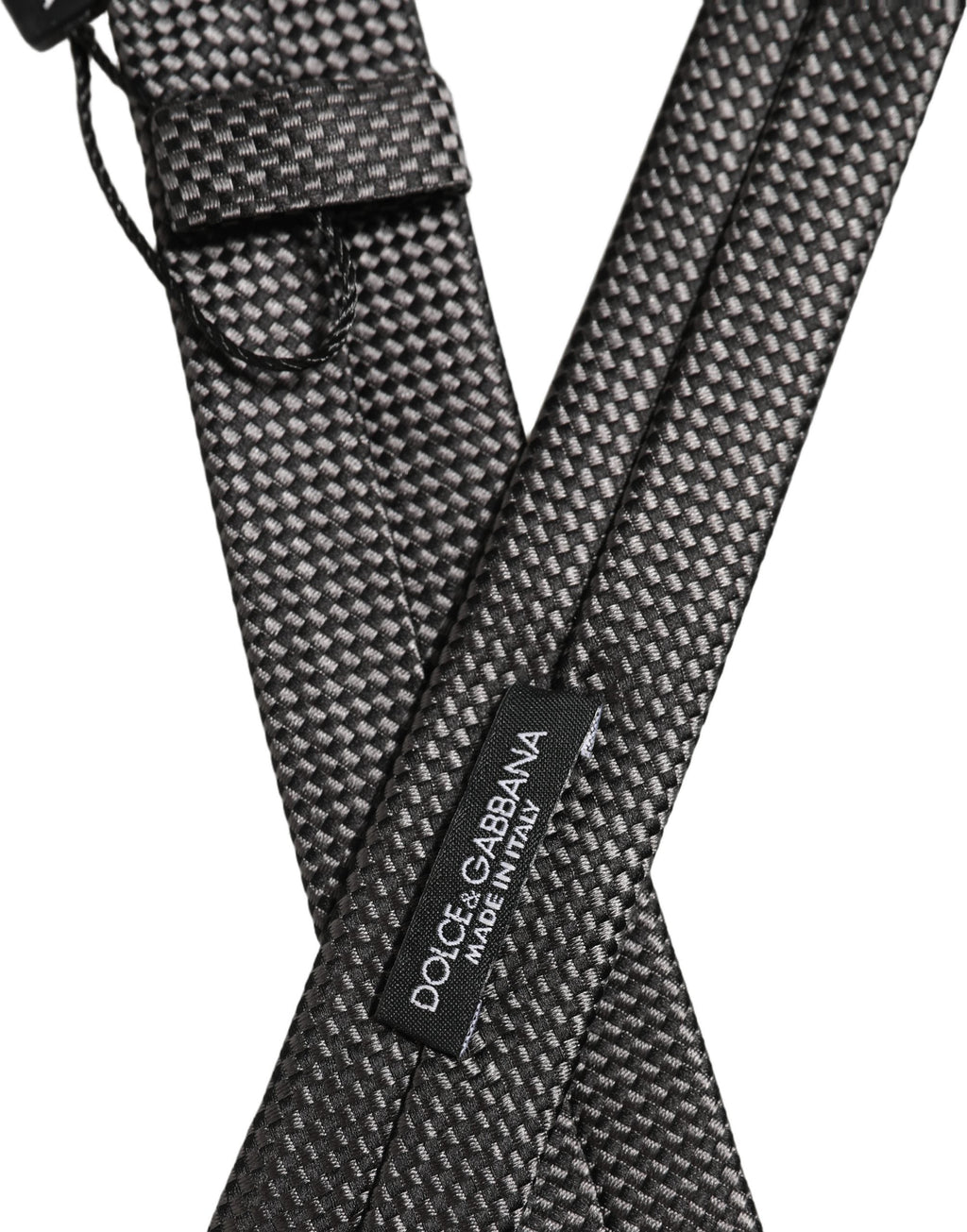 Dolce & Gabbana Dark Gray Textured Silk Adjustable Necktie Accessory Tie
