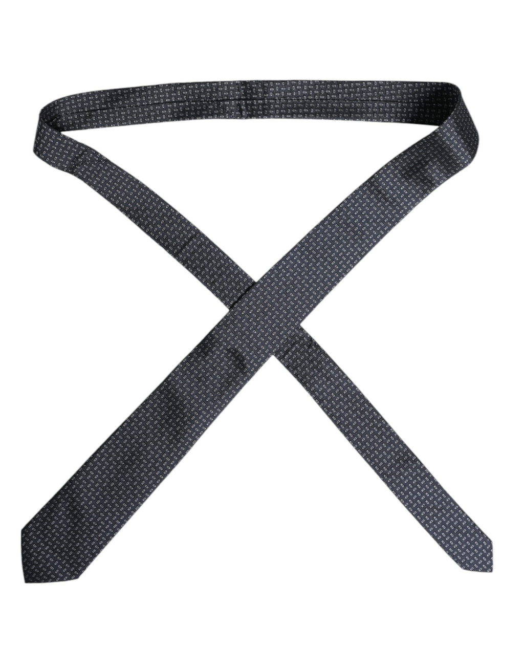 Dolce & Gabbana Dark Blue Silk Geometric Adjustable Tied Necktie Tie