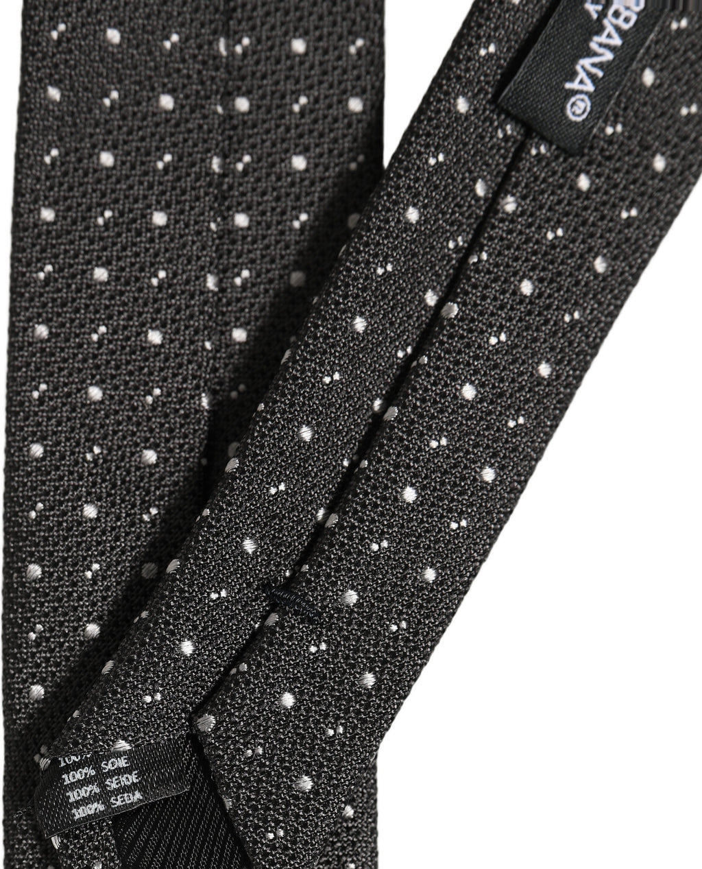Dolce & Gabbana Dark Gray Polka Dot Silk Adjustable Necktie Accessory Tie