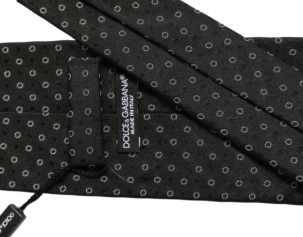 Dolce & Gabbana Black Geometric Circle Adjustable Necktie Accessory Tie