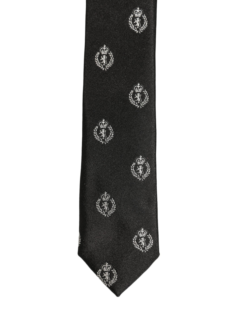 Dolce & Gabbana Black Crest Emblem Silk Adjustable Necktie Accessory Tie