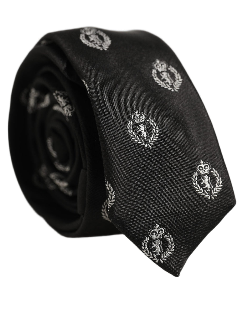 Dolce & Gabbana Black Crest Emblem Silk Adjustable Necktie Accessory Tie
