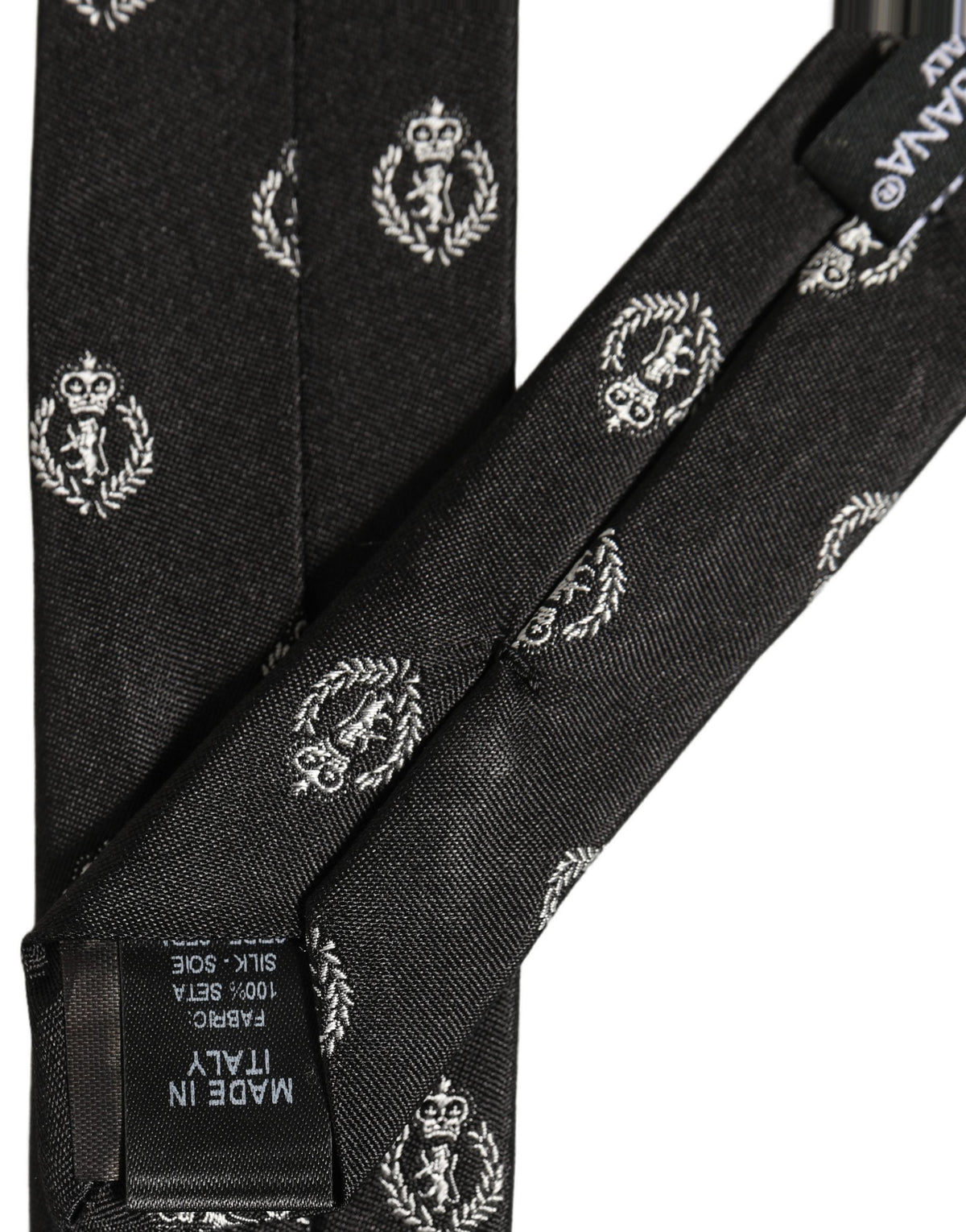 Dolce & Gabbana Black Crest Emblem Silk Adjustable Necktie Accessory Tie