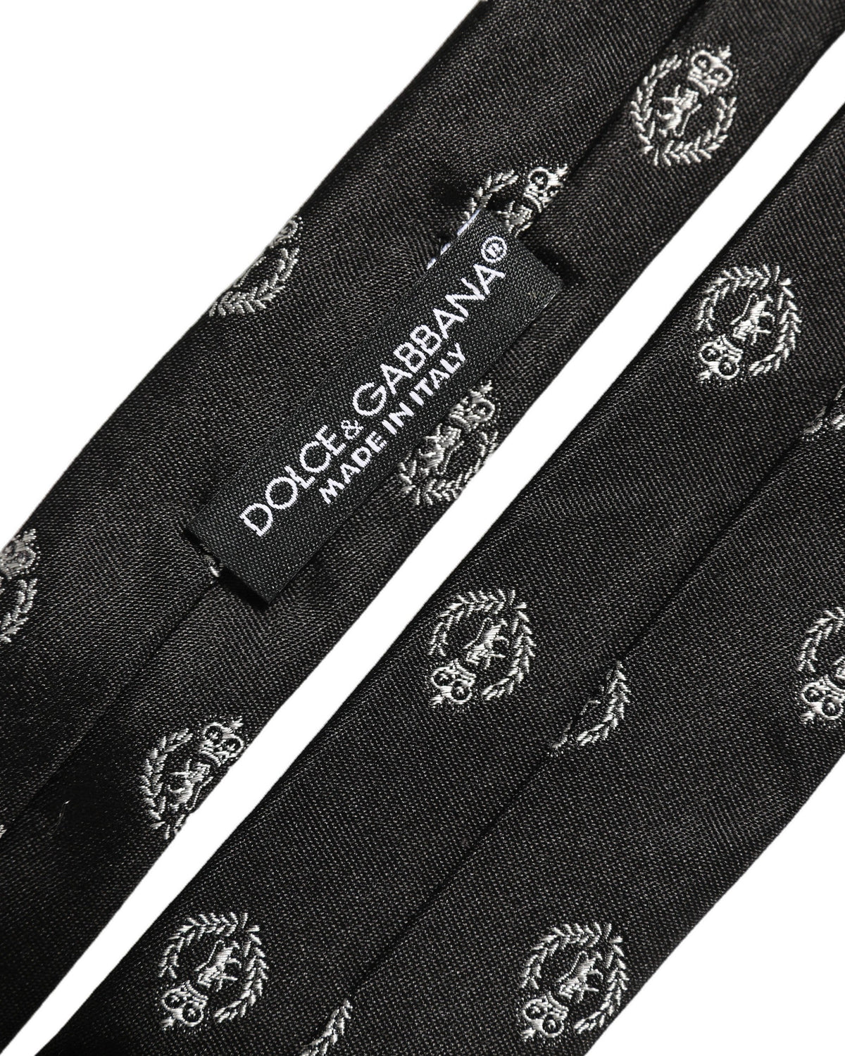 Dolce & Gabbana Black Crest Emblem Silk Adjustable Necktie Accessory Tie