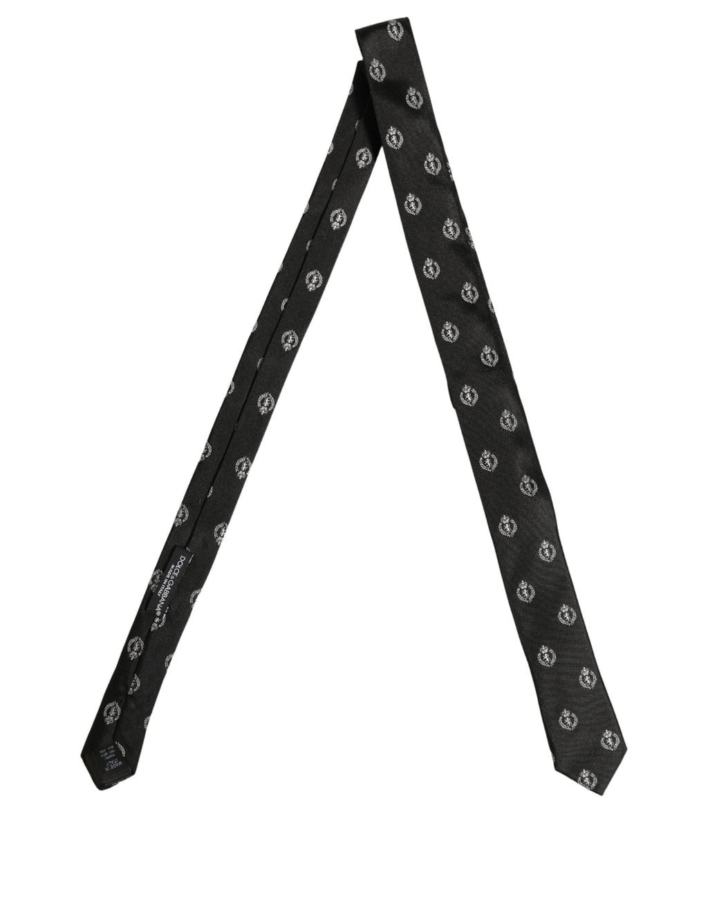 Dolce & Gabbana Black Crest Emblem Silk Adjustable Necktie Accessory Tie