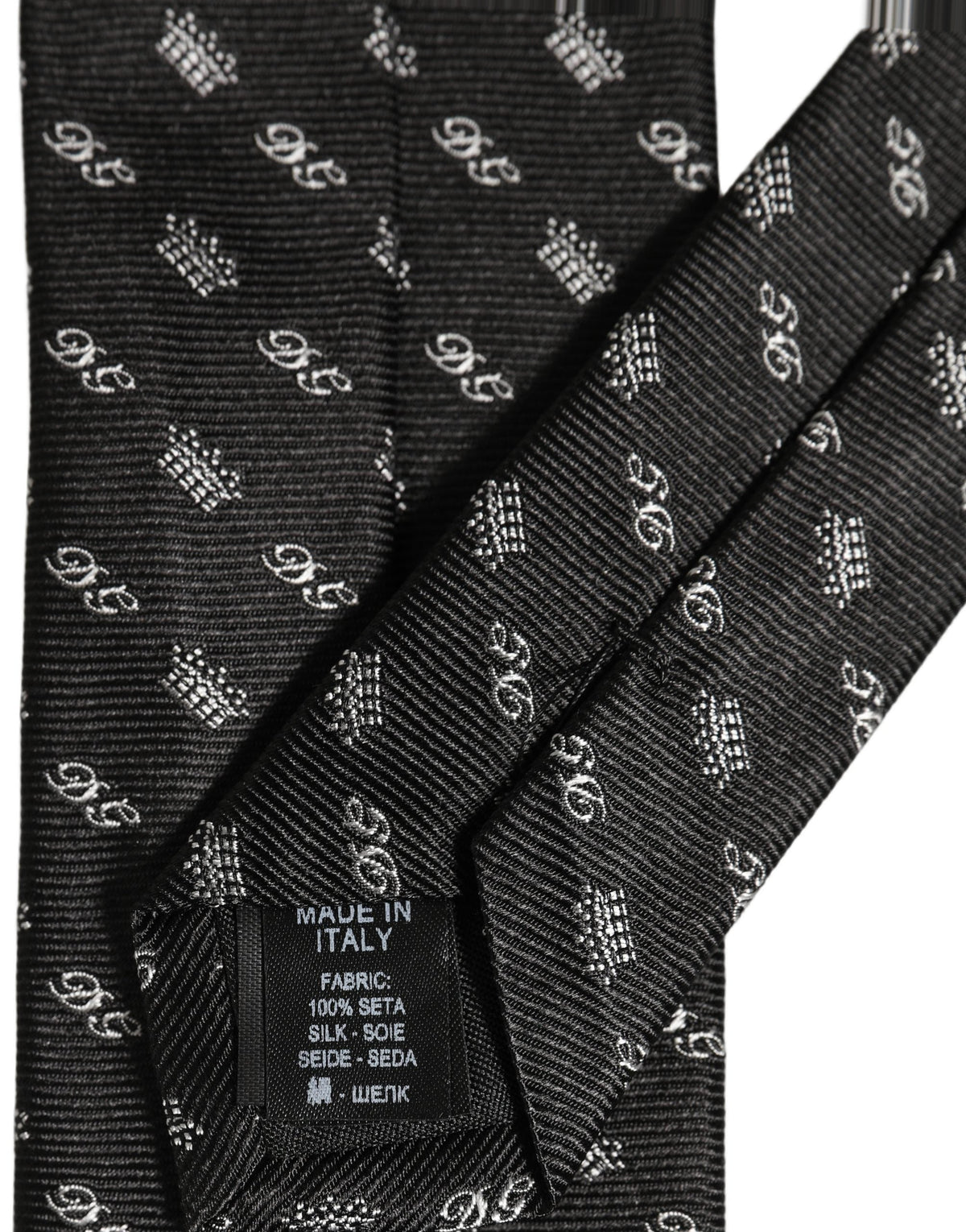 Dolce & Gabbana Black White DG Crown Adjustable Men Necktie Accessory Tie