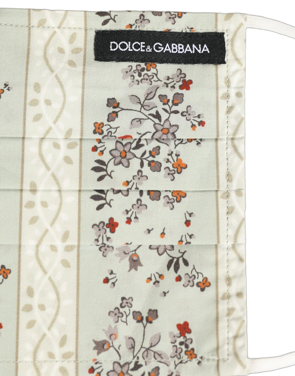 Dolce & Gabbana White Floral Cotton Pleated Elastic Ear Strap Face Mask