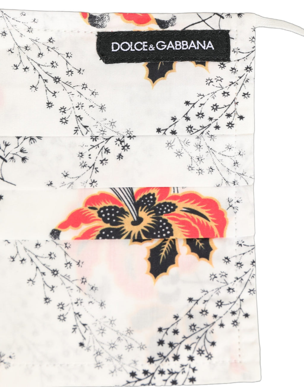 Dolce & Gabbana White Floral Cotton Pleated Elastic Ear Strap Face Mask