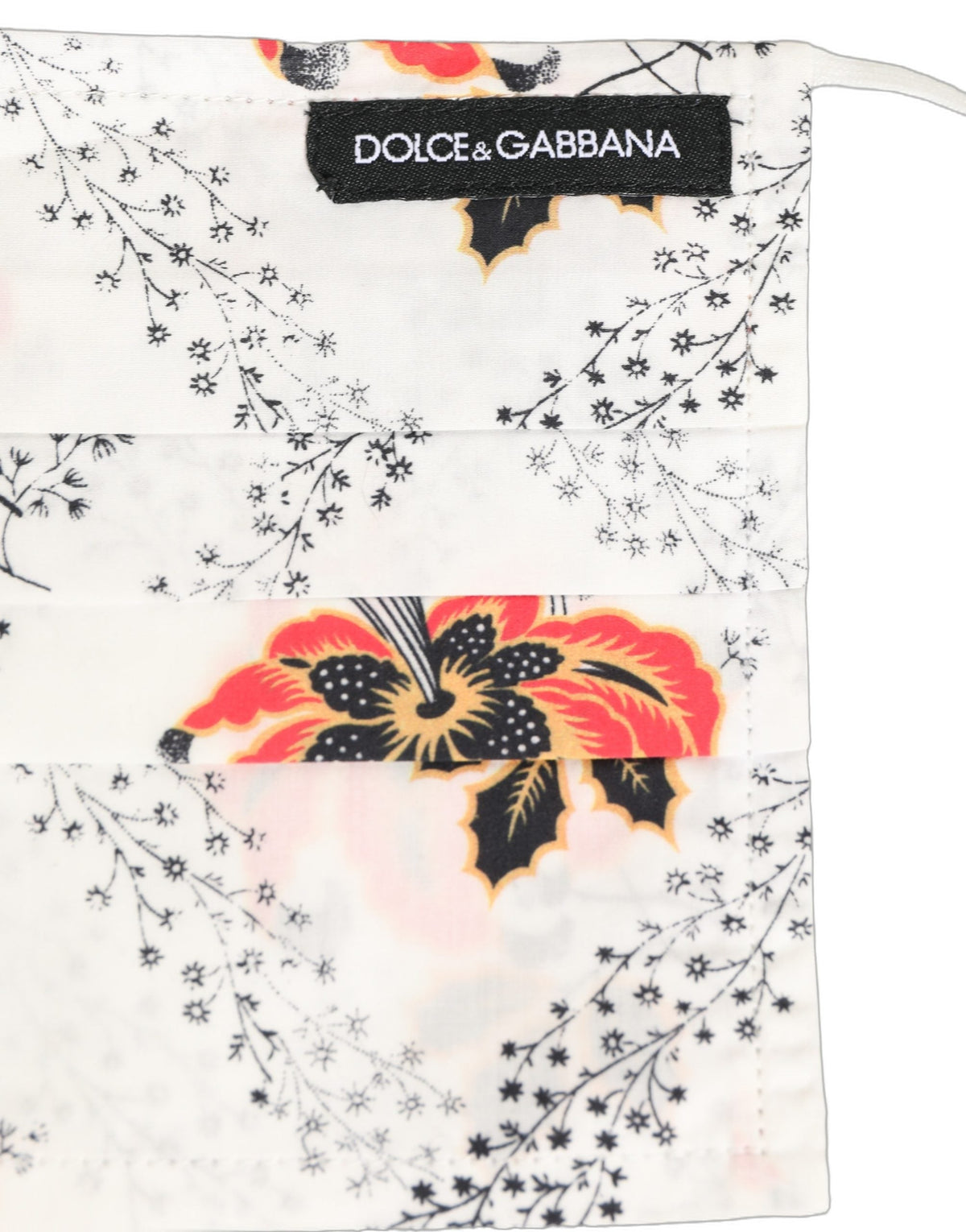 Dolce & Gabbana White Floral Cotton Pleated Elastic Ear Strap Face Mask