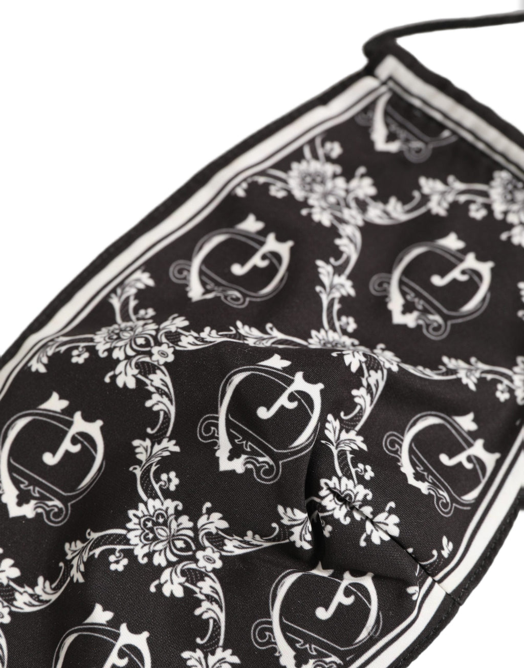 Dolce & Gabbana Black White Logo Baroque Elastic Ear Strap Face Mask