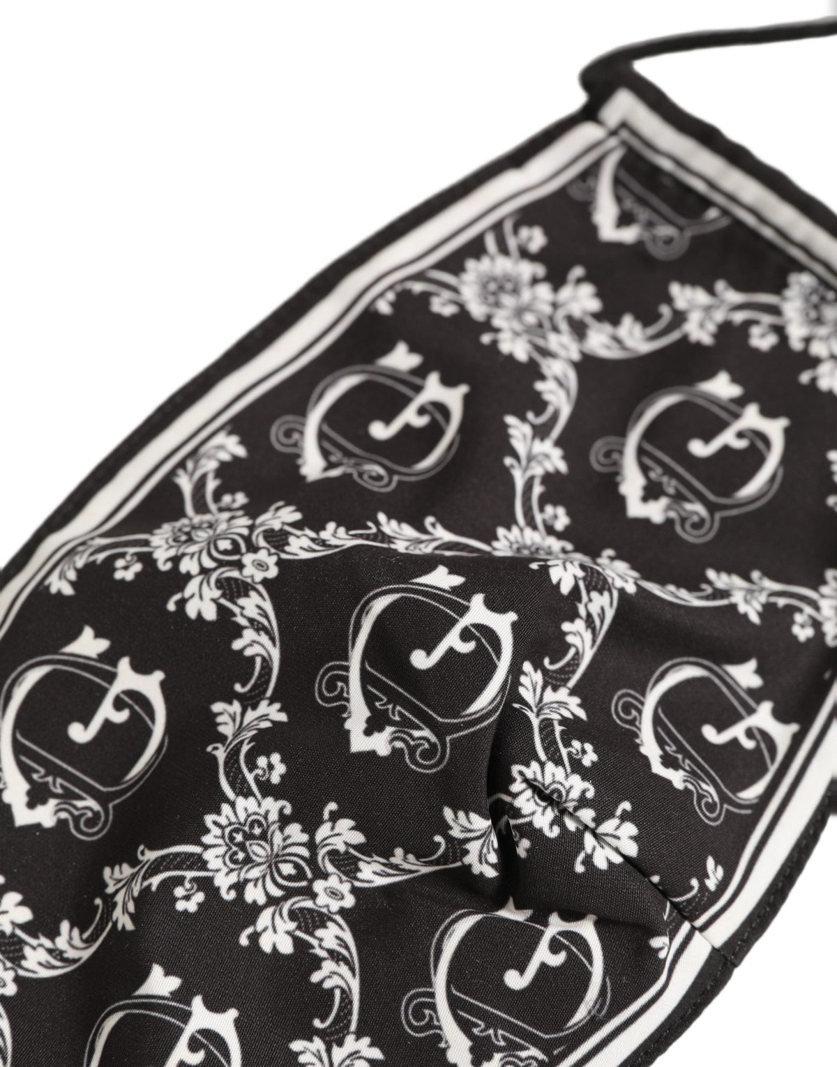 Dolce & Gabbana Black White Logo Baroque Elastic Ear Strap Face Mask