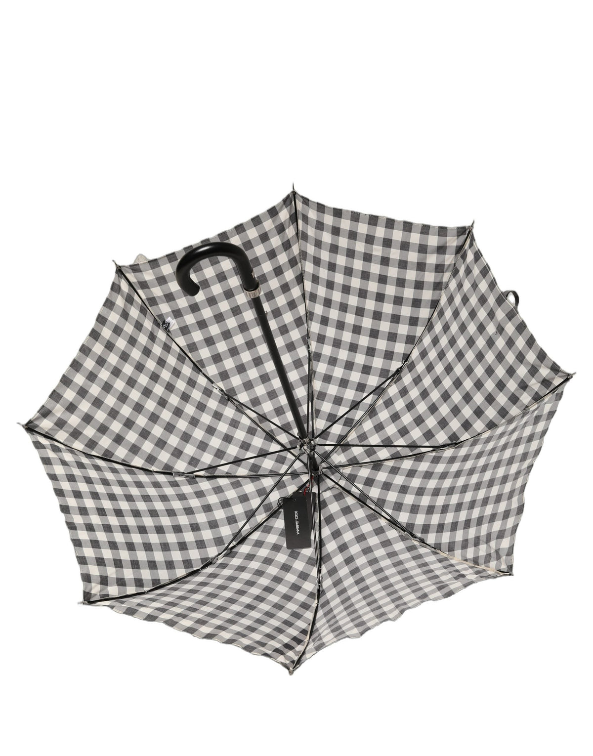 Dolce & Gabbana Black White Gingham Check Cotton Long Handle Umbrella