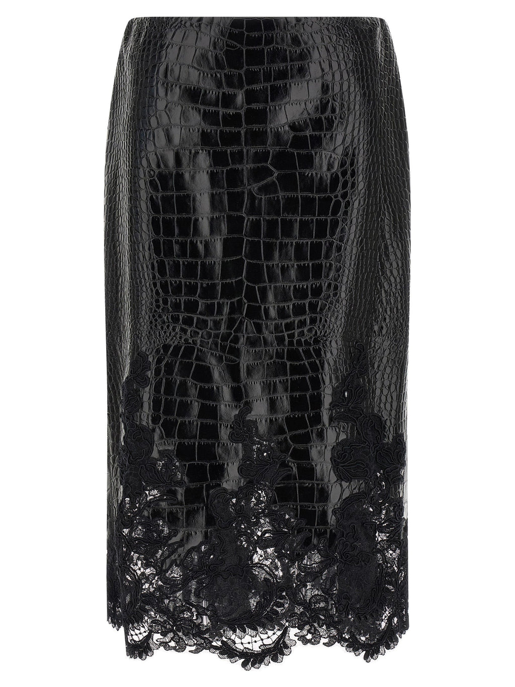 Ermanno Scervino Black Calfskin Midi Skirt