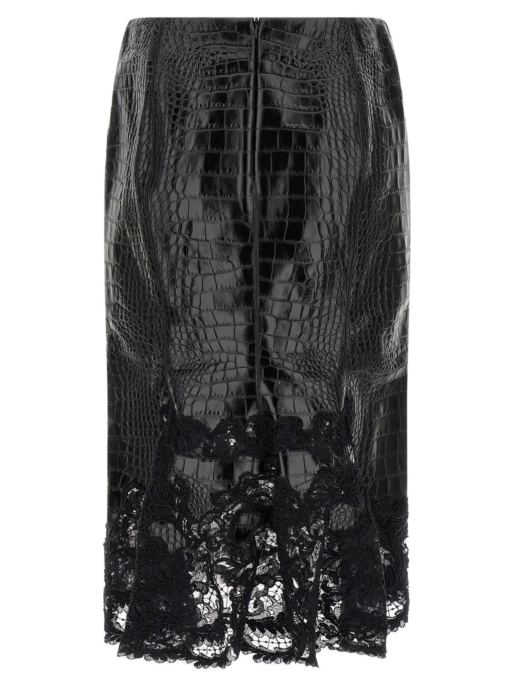 Ermanno Scervino Black Calfskin Midi Skirt