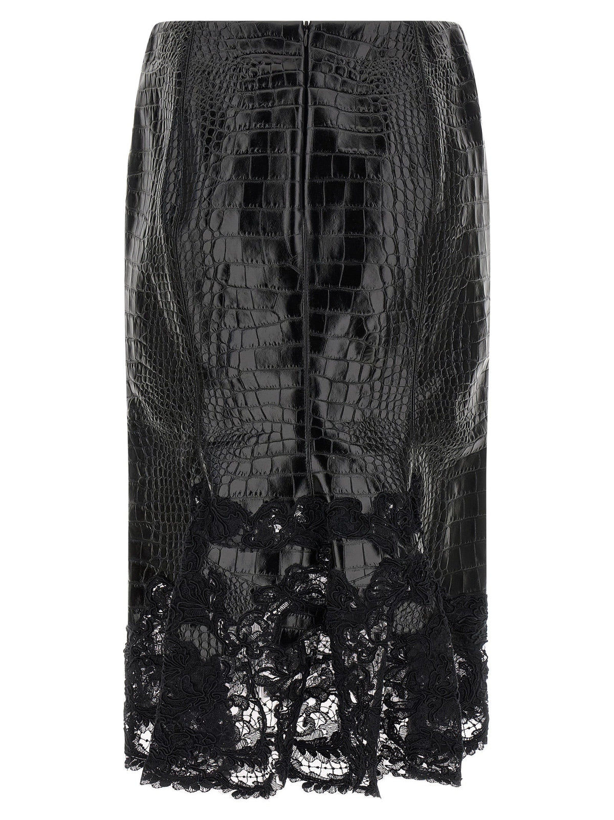 Ermanno Scervino Black Calfskin Midi Skirt