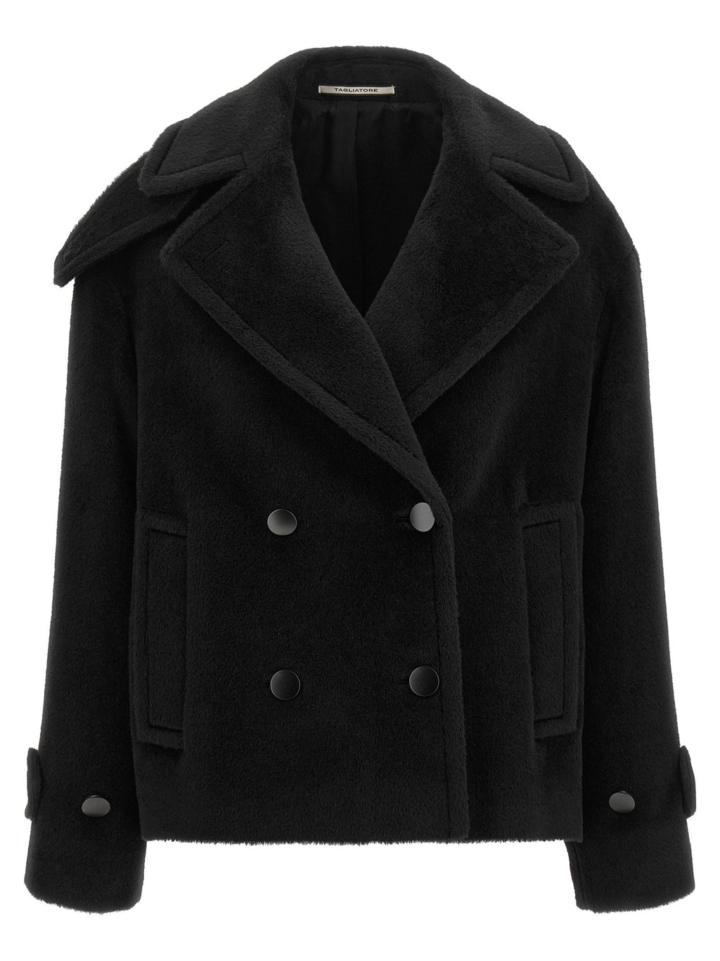 Tagliatore Black Alpaca Leather Coat