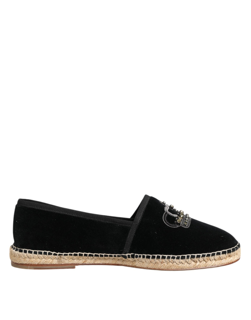 Dolce & Gabbana Black Embellished Crown Flat Espadrilles Shoes