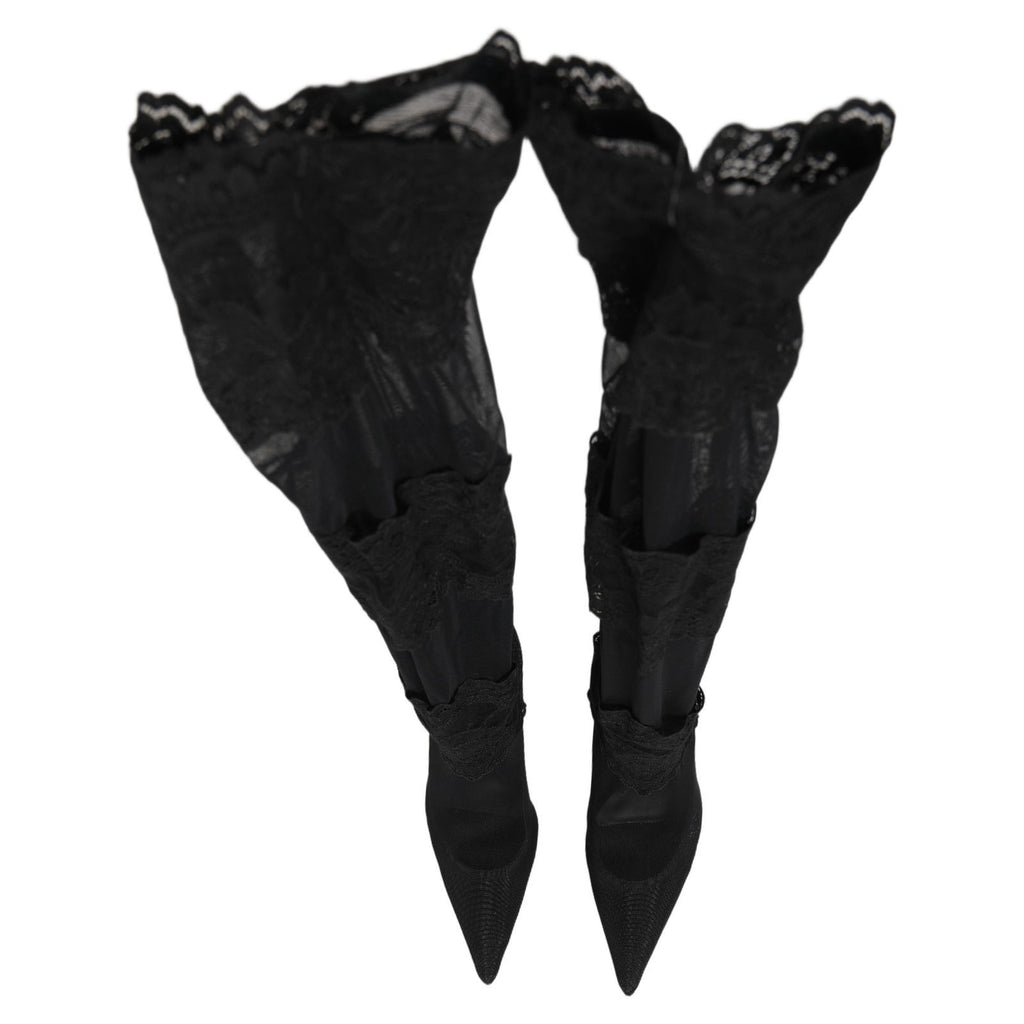 Dolce & Gabbana Black Over The Knee Sock Pumps Boots Shoes