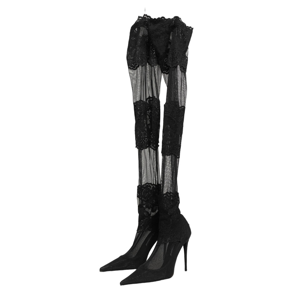 Dolce & Gabbana Black Over The Knee Sock Pumps Boots Shoes
