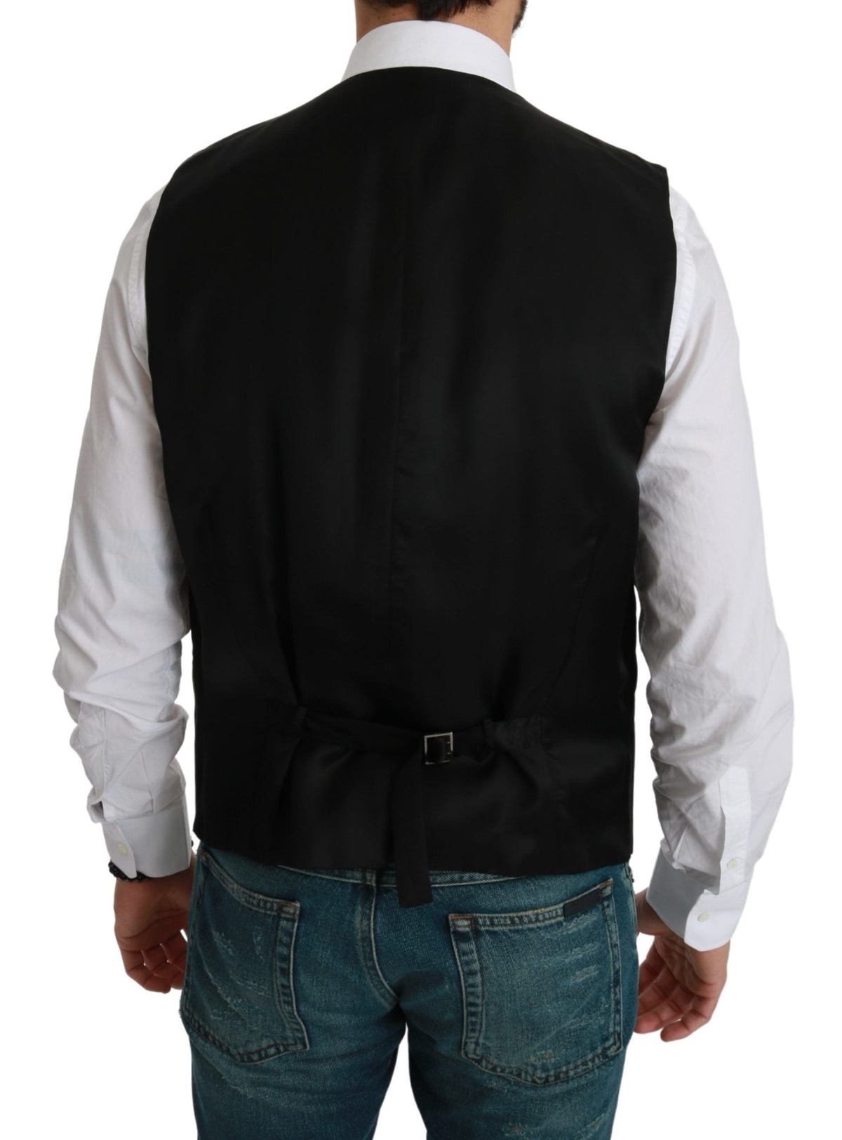 Dolce & Gabbana White Gray Black Stripes Waistcoat Formal Vest