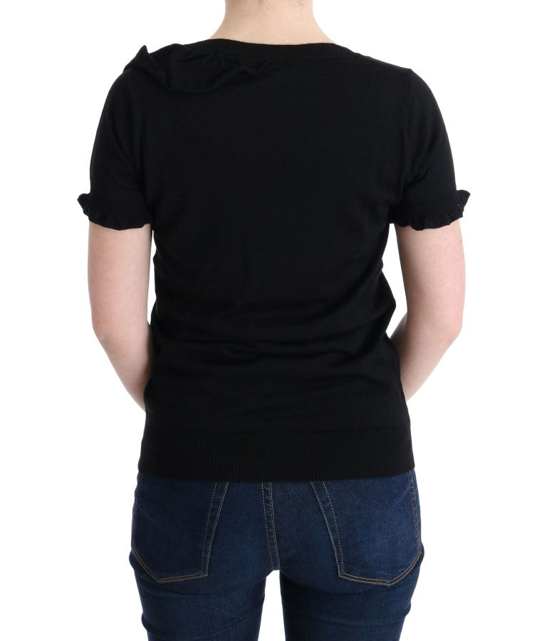 MARGHI LO' Black 100% Lana Wool Top Blouse T-shirt