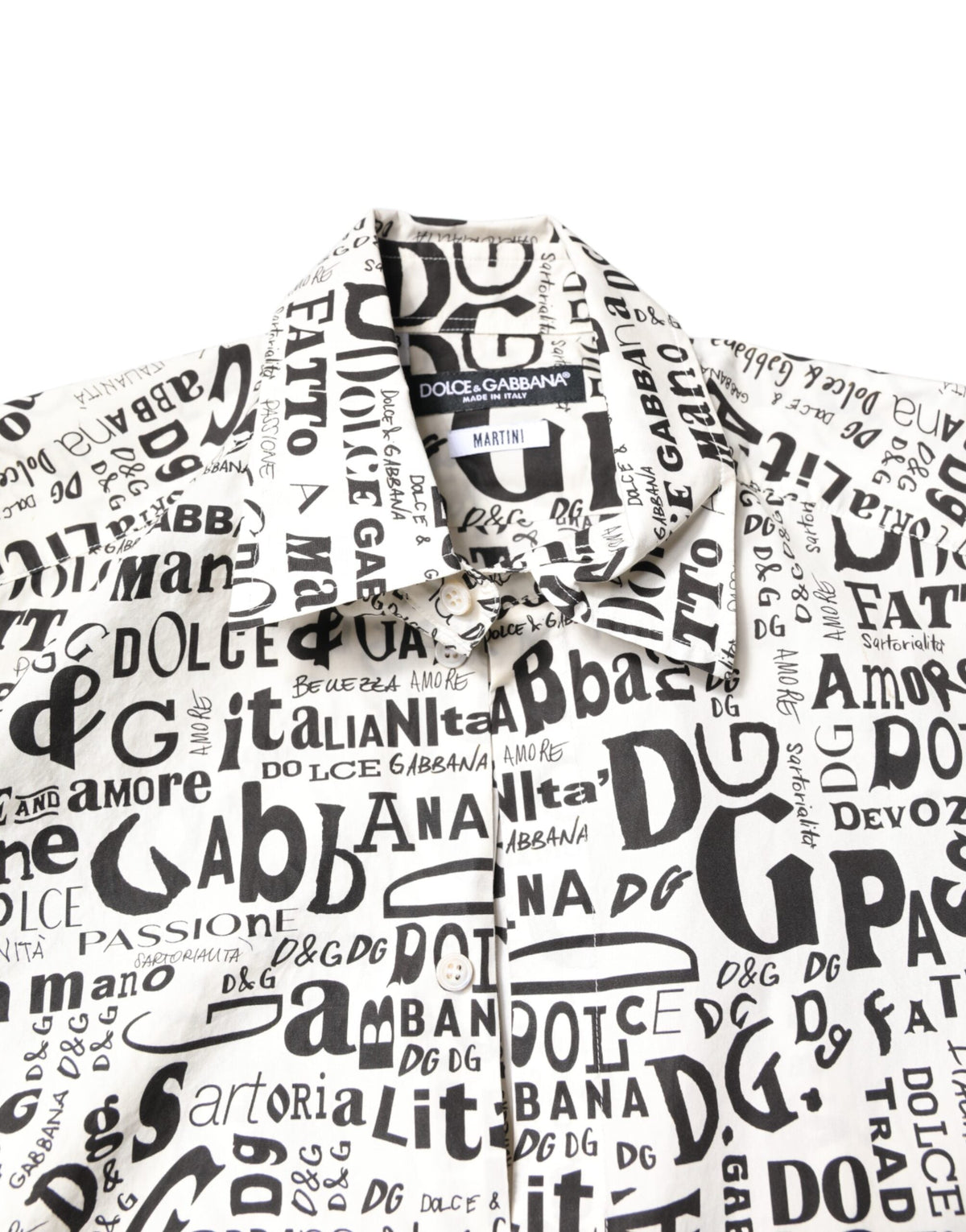 Dolce & Gabbana White Black Logo MARTINI Men Casual Shirt