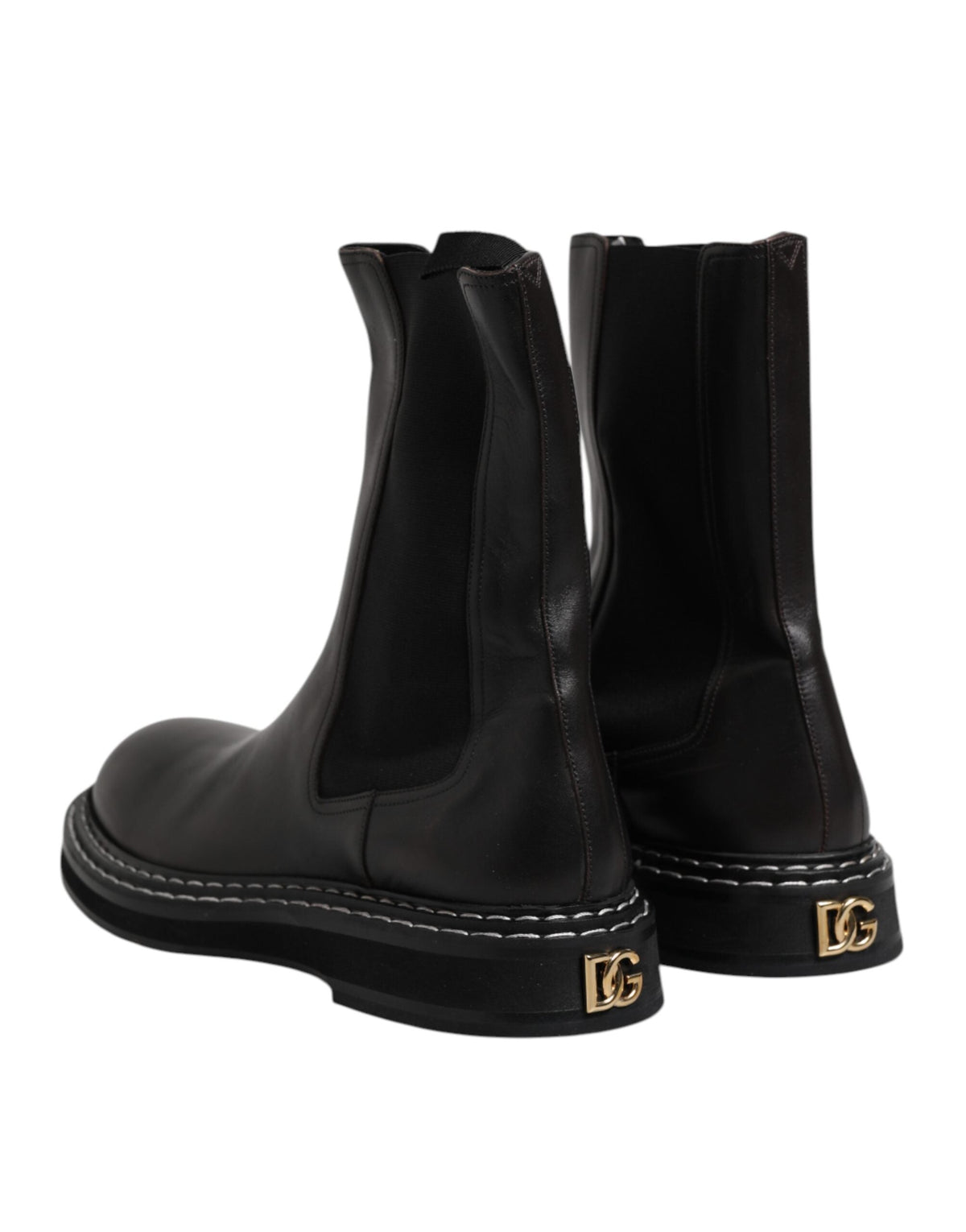 Dolce & Gabbana Black Leather Mid Calf Boots Flats Shoes