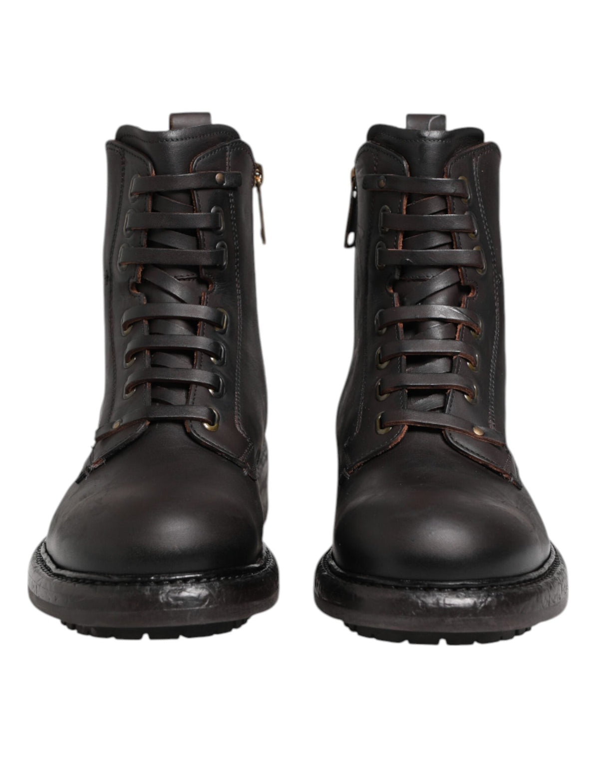 Dolce & Gabbana Dark Brown Leather Lace Up Mid Calf Boots Shoes