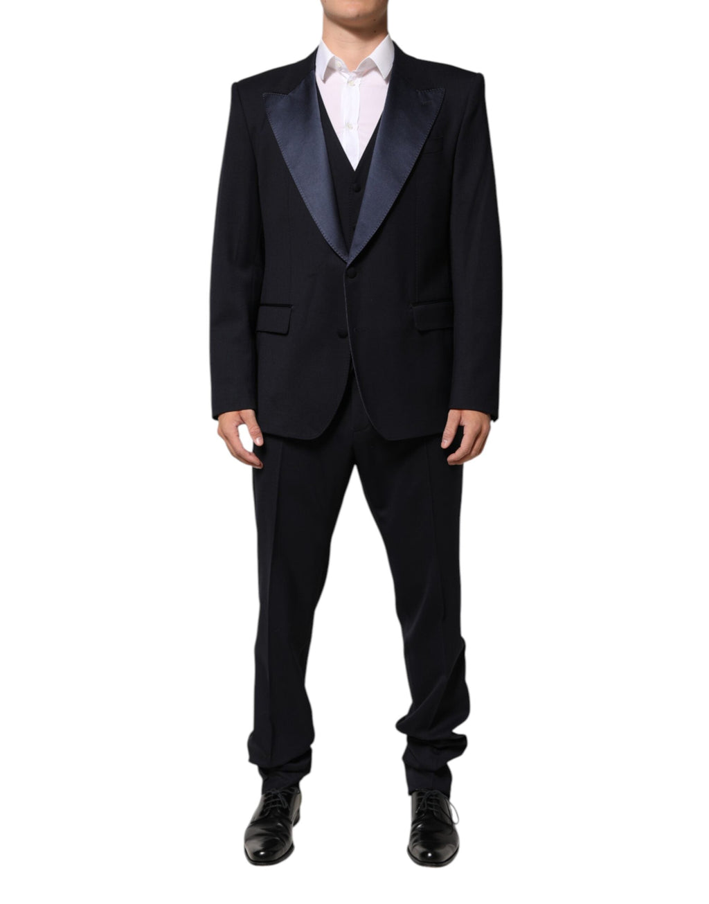 Dolce & Gabbana Dark Blue 3 Piece Wool Silk Blend Suit SICILIA