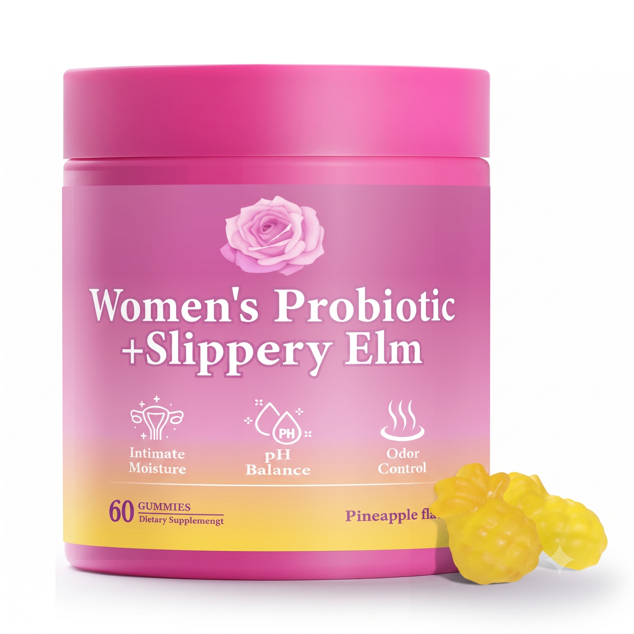 Feminine Probiotics Gummies Women's Probiotic Slippery Elm 60ct