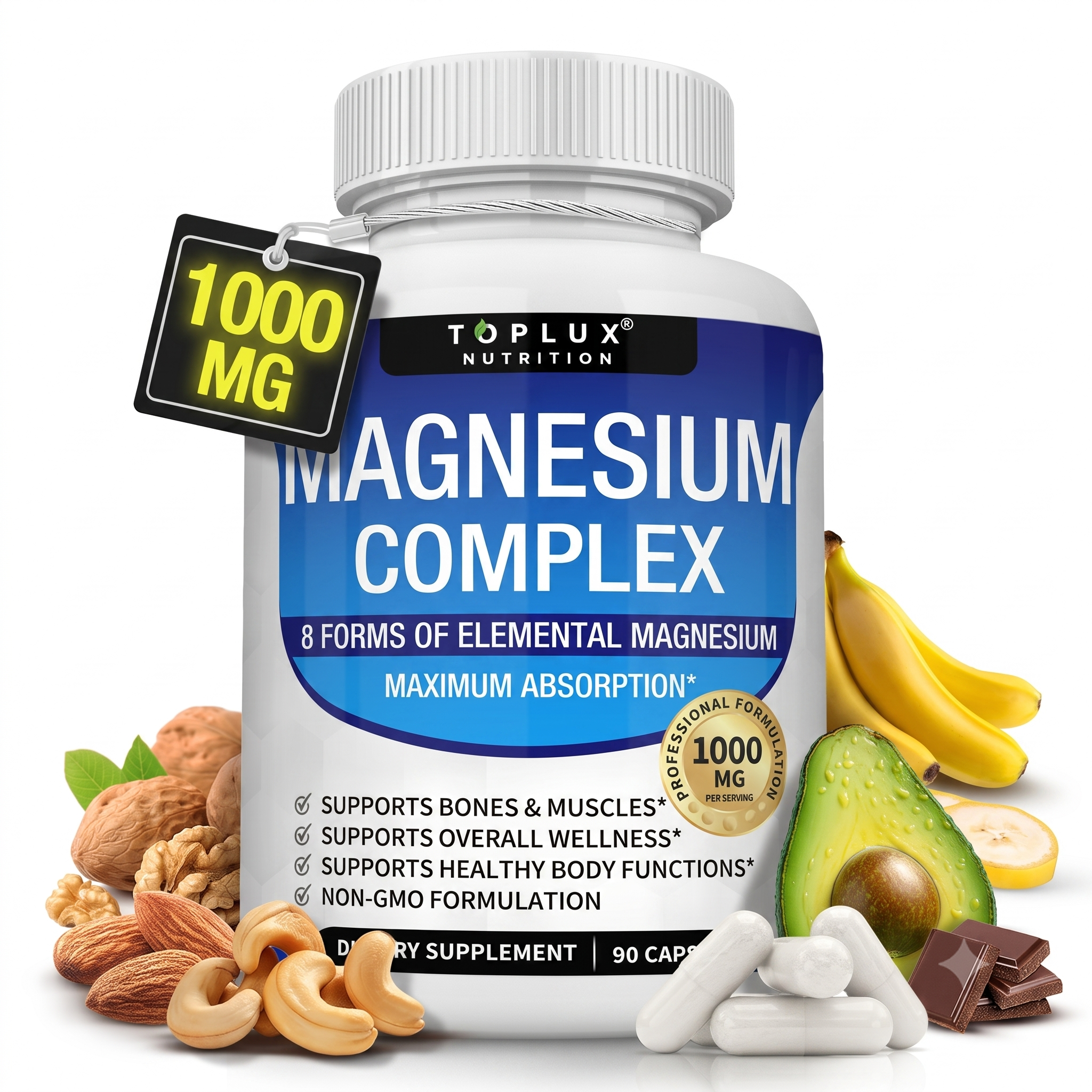 Magnesium Complex Supplement 8 Elemental 1000mg 90 Capsules