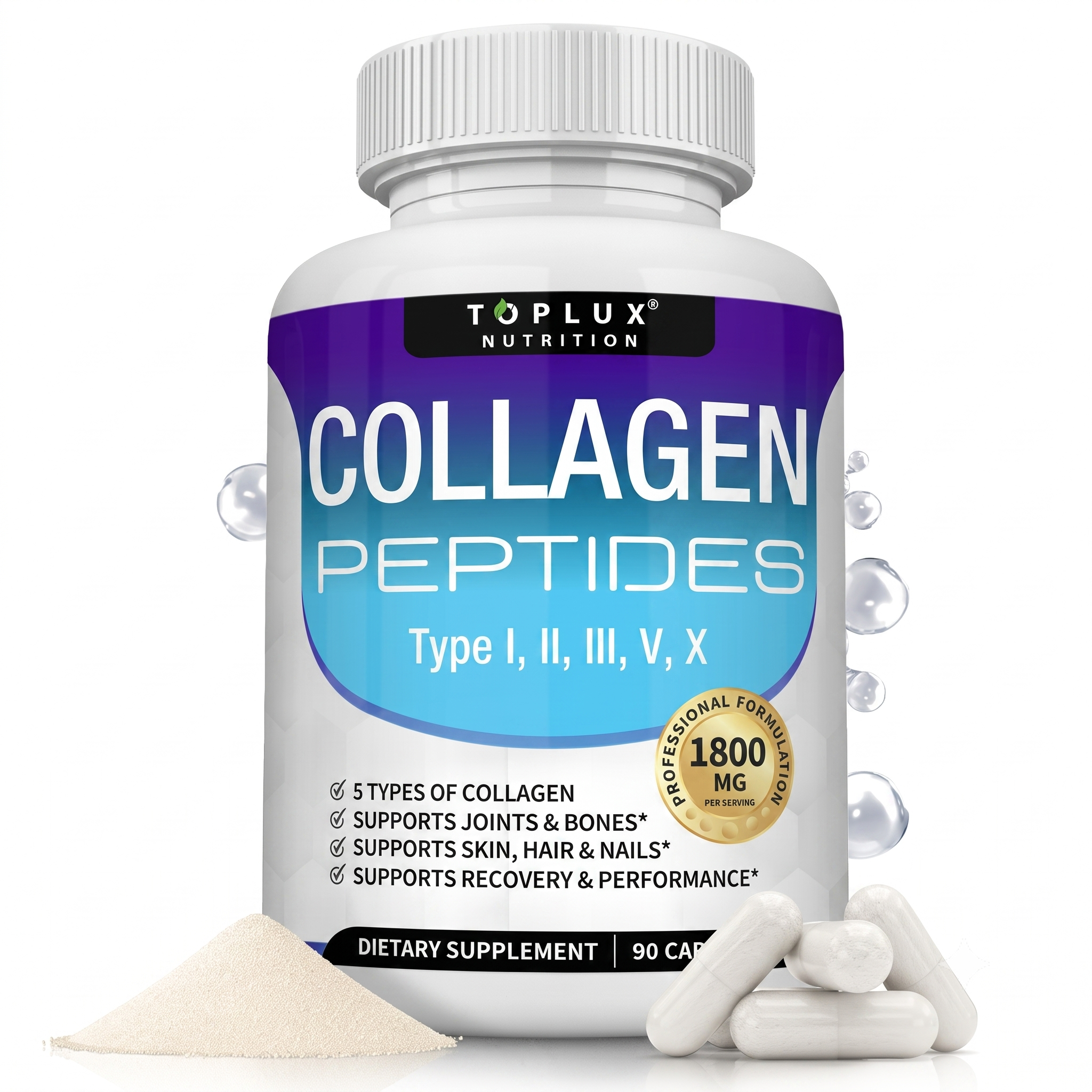 Toplux Multi Collagen Peptides Pills 1800mg 90 Capsules