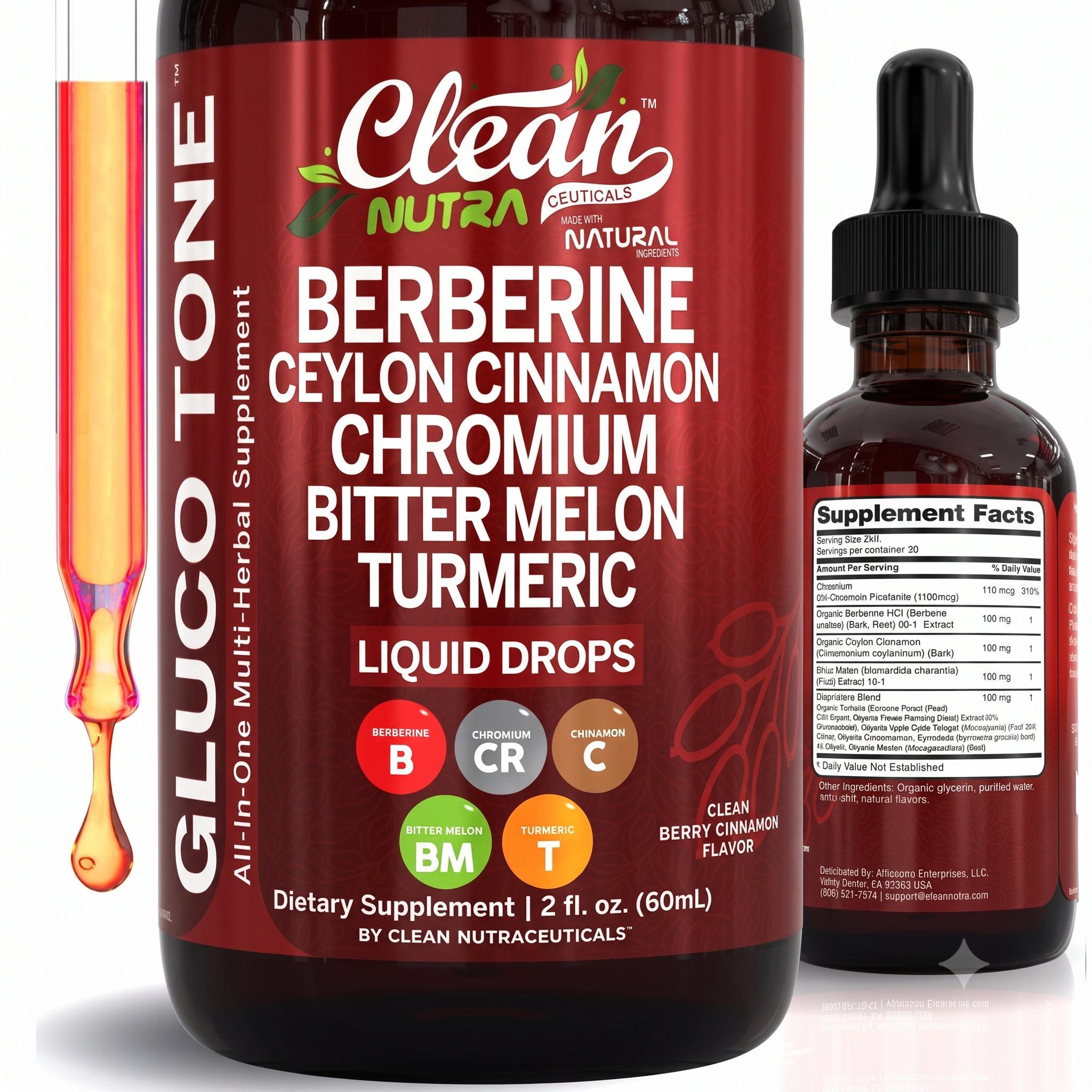 Clean Nutra Berberine with Ceylon Cinnamon Liquid Drops 60ml